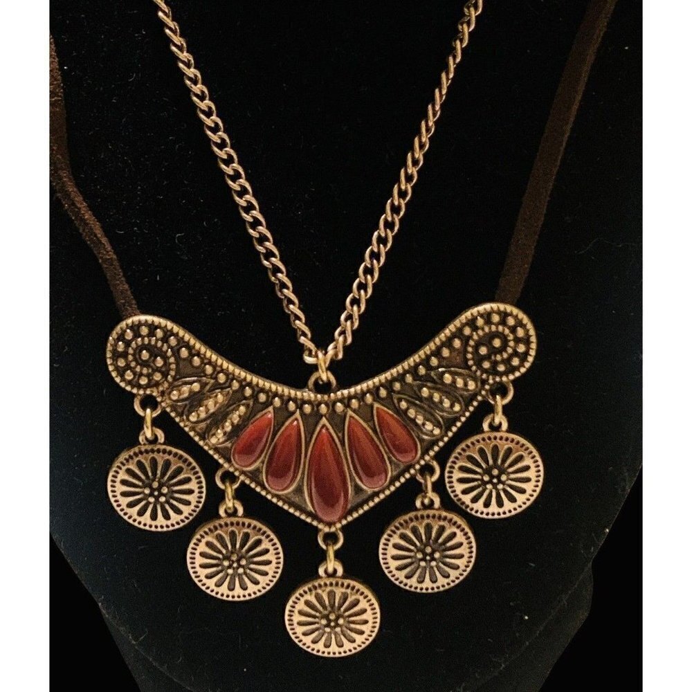 Mia Inspirations Earrings 10" Necklace Set Boho Style Red - Picture 3 of 5